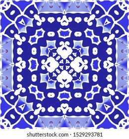 Portuguese ornamental azulejo ceramic. Set of vector seamless patterns. Creative design. Blue vintage backdrops for wallpaper, web background, towels, print, surface texture, pillows.