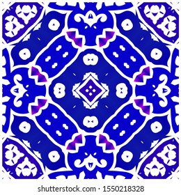 Portuguese ornamental azulejo ceramic. Set of vector seamless patterns. Creative design. Blue vintage backdrops for wallpaper, web background, towels, print, surface texture, pillows.
