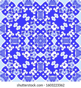 Portuguese ornamental azulejo ceramic. Set of vector seamless patterns. Creative design. Blue vintage backdrops for wallpaper, web background, towels, print, surface texture, pillows.