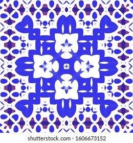 Portuguese ornamental azulejo ceramic. Set of vector seamless patterns. Creative design. Blue vintage backdrops for wallpaper, web background, towels, print, surface texture, pillows.