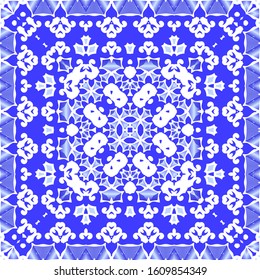 Portuguese ornamental azulejo ceramic. Set of vector seamless patterns. Creative design. Blue vintage backdrops for wallpaper, web background, towels, print, surface texture, pillows.