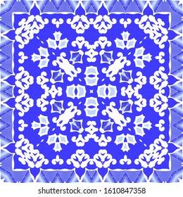 Portuguese ornamental azulejo ceramic. Set of vector seamless patterns. Creative design. Blue vintage backdrops for wallpaper, web background, towels, print, surface texture, pillows.