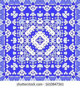 Portuguese ornamental azulejo ceramic. Set of vector seamless patterns. Creative design. Blue vintage backdrops for wallpaper, web background, towels, print, surface texture, pillows.