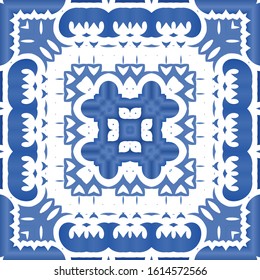 Portuguese ornamental azulejo ceramic. Set of vector seamless patterns. Creative design. Blue vintage backdrops for wallpaper, web background, towels, print, surface texture, pillows.