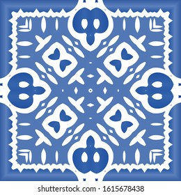 Portuguese ornamental azulejo ceramic. Set of vector seamless patterns. Creative design. Blue vintage backdrops for wallpaper, web background, towels, print, surface texture, pillows.