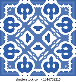 Portuguese ornamental azulejo ceramic. Set of vector seamless patterns. Creative design. Blue vintage backdrops for wallpaper, web background, towels, print, surface texture, pillows.