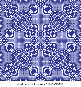 Portuguese ornamental azulejo ceramic. Set of vector seamless patterns. Creative design. Blue vintage backdrops for wallpaper, web background, towels, print, surface texture, pillows.