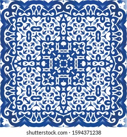 Portuguese ornamental azulejo ceramic. Stylish design. Vector seamless pattern theme. 