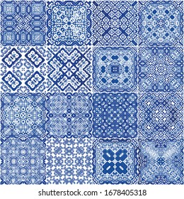 Portuguese ornamental azulejo ceramic. Stylish design. Vector seamless pattern frame. vintage backdrop for wallpaper, web background, towels, print, surface texture, pillows.