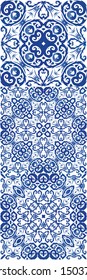 Portuguese ornamental azulejo ceramic. Universal design. Kit of vector seamless patterns. Blue vintage backdrops for wallpaper, web background, towels, print, surface texture, pillows.