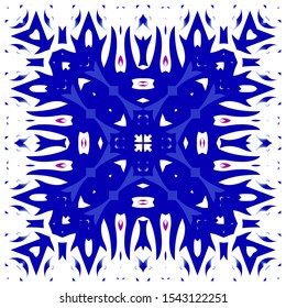Portuguese ornamental azulejo ceramic. Universal design. Vector seamless pattern poster. Blue vintage backdrop for wallpaper, web background, towels, print, surface texture, pillows.
