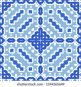 Portuguese ornamental azulejo ceramic. Universal design. Vector seamless pattern poster 