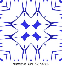 Portuguese ornamental azulejo ceramic. Universal design. Vector seamless pattern poster. Blue vintage backdrop for wallpaper, web background, towels, print, surface texture, pillows.