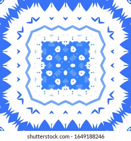 Portuguese ornamental azulejo ceramic. Universal design. Vector seamless pattern poster. Blue vintage backdrop for wallpaper, web background, towels, print, surface texture, pillows.