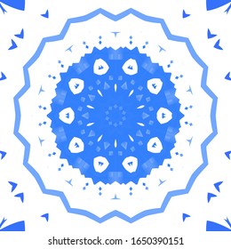 Portuguese ornamental azulejo ceramic. Universal design. Vector seamless pattern poster. Blue vintage backdrop for wallpaper, web background, towels, print, surface texture, pillows.