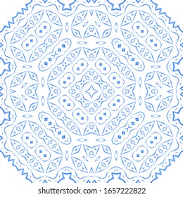 Portuguese ornamental azulejo ceramic. Universal design. Vector seamless pattern poster. Blue vintage backdrop for wallpaper, web background, towels, print, surface texture, pillows.