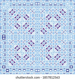 Portuguese ornamental azulejo ceramic. Universal design. Vector seamless pattern poster. Blue vintage backdrop for wallpaper, web background, towels, print, surface texture, pillows.