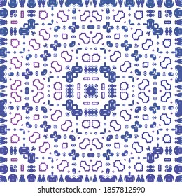 Portuguese ornamental azulejo ceramic. Universal design. Vector seamless pattern poster. Blue vintage backdrop for wallpaper, web background, towels, print, surface texture, pillows.