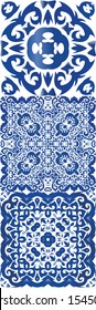 Portuguese ornamental azulejo ceramic. Vector seamless pattern elements. Kitchen design. vintage backdrop for wallpaper, web background, towels, print, surface texture, pillows.