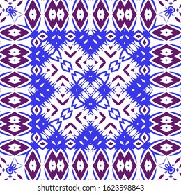 Portuguese ornamental azulejo ceramic. Vector seamless pattern watercolor. Hand drawn design. Blue vintage backdrop for wallpaper, web background, towels, print, surface texture, pillows.