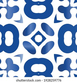Portuguese ornamental azulejo ceramic. Vector seamless pattern poster. Fashionable design. Blue vintage backdrop for wallpaper, web background, towels, print, surface texture, pillows.