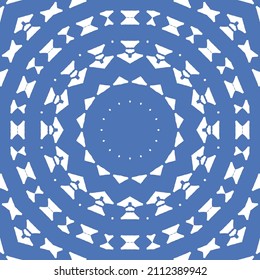 Portuguese ornamental azulejo ceramic. Vector seamless pattern flyer. Minimal design. Blue vintage backdrop for wallpaper, web background, towels, print, surface texture, pillows.
