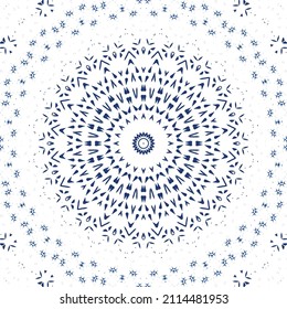 Portuguese ornamental azulejo ceramic. Vector seamless pattern collage. Universal design. Blue vintage backdrop for wallpaper, web background, towels, print, surface texture, pillows.