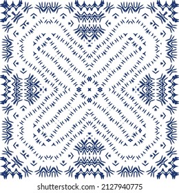 Portuguese ornamental azulejo ceramic. Vector seamless pattern collage. Universal design. Blue vintage backdrop for wallpaper, web background, towels, print, surface texture, pillows.