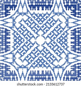 Portuguese ornamental azulejo ceramic. Vector seamless pattern collage. Universal design. Blue vintage backdrop for wallpaper, web background, towels, print, surface texture, pillows.
