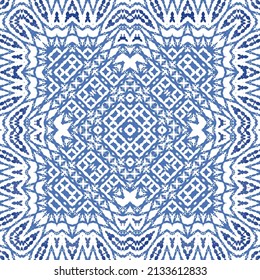 Portuguese ornamental azulejo ceramic. Vector seamless pattern collage. Universal design. Blue vintage backdrop for wallpaper, web background, towels, print, surface texture, pillows.