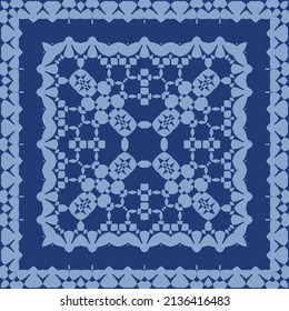 Portuguese ornamental azulejo ceramic. Vector seamless pattern collage. Universal design. Blue vintage backdrop for wallpaper, web background, towels, print, surface texture, pillows.