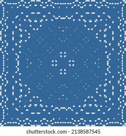 Portuguese ornamental azulejo ceramic. Vector seamless pattern theme. Creative design. Blue vintage backdrop for wallpaper, web background, towels, print, surface texture, pillows.