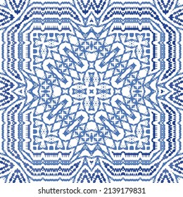 Portuguese ornamental azulejo ceramic. Vector seamless pattern collage. Universal design. Blue vintage backdrop for wallpaper, web background, towels, print, surface texture, pillows.