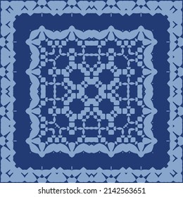 Portuguese ornamental azulejo ceramic. Vector seamless pattern collage. Universal design. Blue vintage backdrop for wallpaper, web background, towels, print, surface texture, pillows.