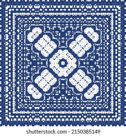 Cerámica de azulejo ornamental portugués. Marco de patrón sin fisuras del vector. Diseño geométrico. Fondo azul vintage para papel pintado, fondo web, toallas, impresión, textura superficial, almohadas.