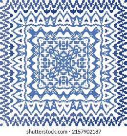 Portuguese ornamental azulejo ceramic. Vector seamless pattern collage. Universal design. Blue vintage backdrop for wallpaper, web background, towels, print, surface texture, pillows.