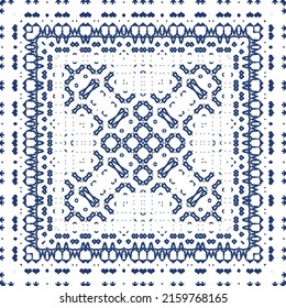 Portuguese ornamental azulejo ceramic. Vector seamless pattern collage. Universal design. Blue vintage backdrop for wallpaper, web background, towels, print, surface texture, pillows.