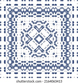 Portuguese ornamental azulejo ceramic. Vector seamless pattern collage. Universal design. Blue vintage backdrop for wallpaper, web background, towels, print, surface texture, pillows.