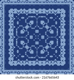 Portuguese ornamental azulejo ceramic. Vector seamless pattern collage. Universal design. Blue vintage backdrop for wallpaper, web background, towels, print, surface texture, pillows.
