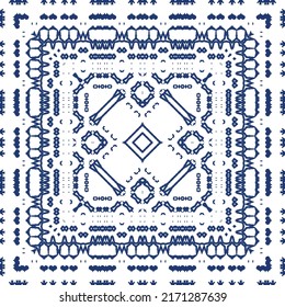 Portuguese ornamental azulejo ceramic. Vector seamless pattern collage. Universal design. Blue vintage backdrop for wallpaper, web background, towels, print, surface texture, pillows.