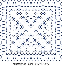 Portuguese ornamental azulejo ceramic. Vector seamless pattern collage. Universal design. Blue vintage backdrop for wallpaper, web background, towels, print, surface texture, pillows.