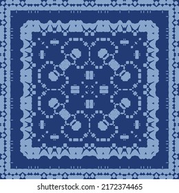Portuguese ornamental azulejo ceramic. Vector seamless pattern collage. Universal design. Blue vintage backdrop for wallpaper, web background, towels, print, surface texture, pillows.