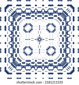 Portuguese ornamental azulejo ceramic. Vector seamless pattern collage. Universal design. Blue vintage backdrop for wallpaper, web background, towels, print, surface texture, pillows.