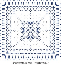 Portuguese ornamental azulejo ceramic. Vector seamless pattern collage. Universal design. Blue vintage backdrop for wallpaper, web background, towels, print, surface texture, pillows.