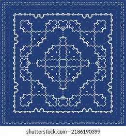 Portuguese ornamental azulejo ceramic. Vector seamless pattern frame. Geometric design. Blue vintage backdrop for wallpaper, web background, towels, print, surface texture, pillows.