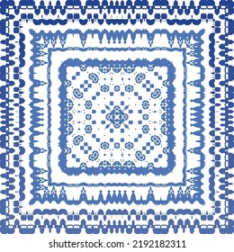 Portuguese ornamental azulejo ceramic. Vector seamless pattern collage. Universal design. Blue vintage backdrop for wallpaper, web background, towels, print, surface texture, pillows.