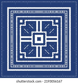 Portuguese ornamental azulejo ceramic. Vector seamless pattern frame. Geometric design. Blue vintage backdrop for wallpaper, web background, towels, print, surface texture, pillows.