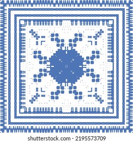 Portuguese ornamental azulejo ceramic. Vector seamless pattern collage. Universal design. Blue vintage backdrop for wallpaper, web background, towels, print, surface texture, pillows.