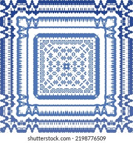 Portuguese ornamental azulejo ceramic. Vector seamless pattern collage. Universal design. Blue vintage backdrop for wallpaper, web background, towels, print, surface texture, pillows.