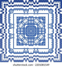 Portuguese ornamental azulejo ceramic. Vector seamless pattern collage. Universal design. Blue vintage backdrop for wallpaper, web background, towels, print, surface texture, pillows.